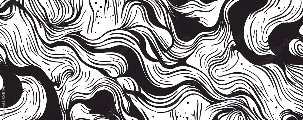Abstract Black and White Swirling Wave Pattern Design