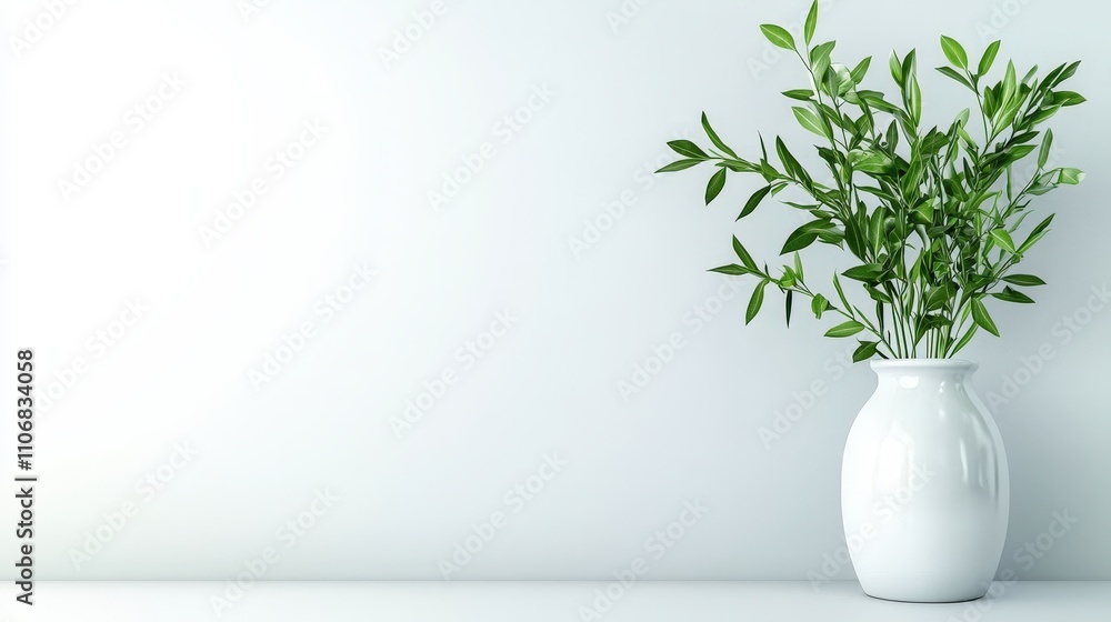 Minimalist White Vase Green Plant Home Decor Still Life Minimalist White Vase Green Plant Home Decor Still Life