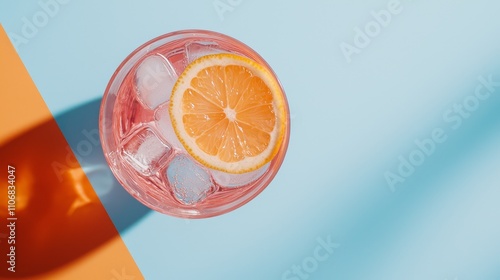 Refreshing pink lemonade with citrus slices bright background beverage photography summer vibes top-down perspective refreshment concept