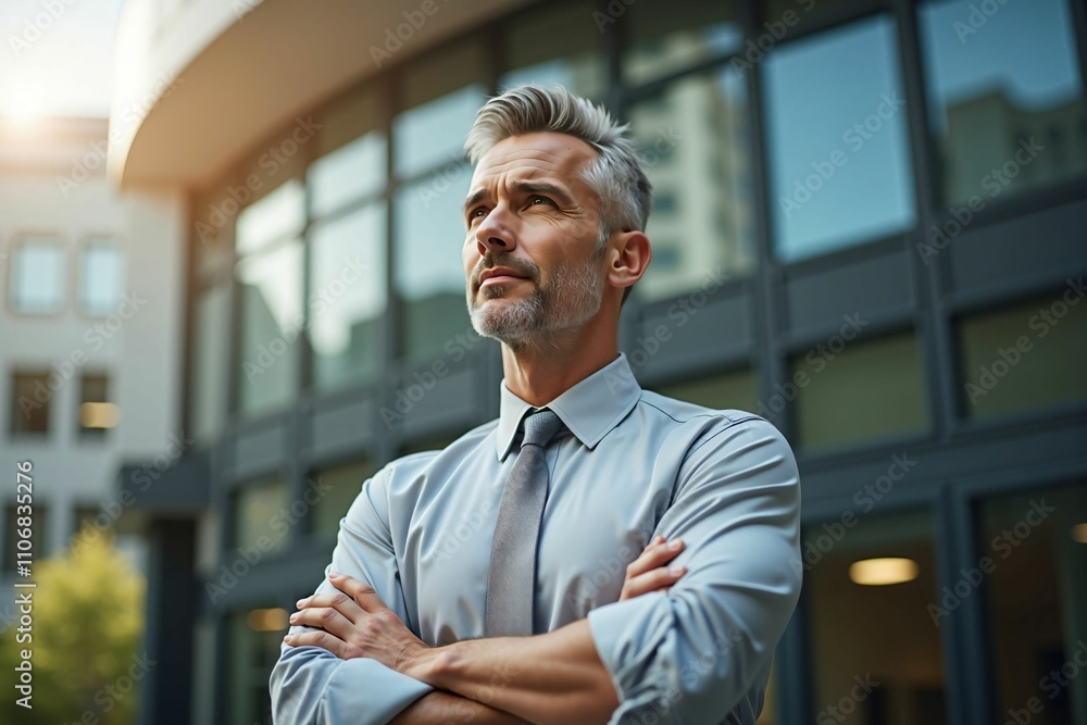 Visionary Business Leader Exuding Confidence and Determination in an Urban Professional Setting Visionary Business Leader Exuding Confidence and Determination in an Urban Professional Setting