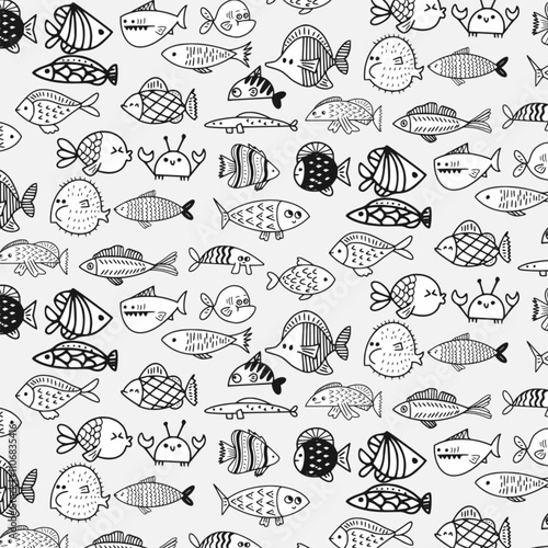 fish doodle seamless pattern background