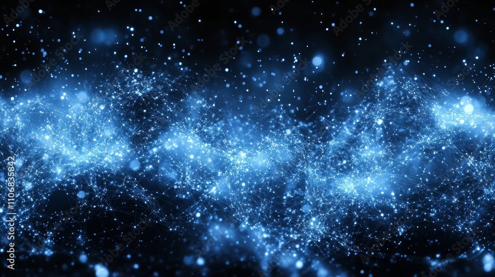 Abstract Blue and White Glowing Particles on Black Background Abstract Blue and White Glowing Particles on Black Background