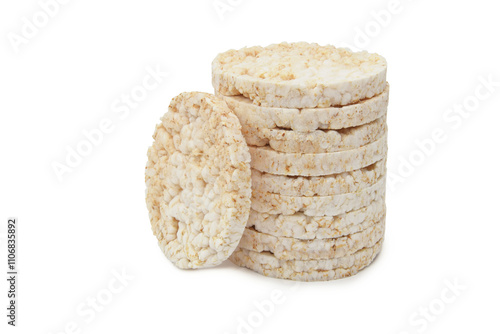 Puffed rice galettes or waffles in stack isolated on white