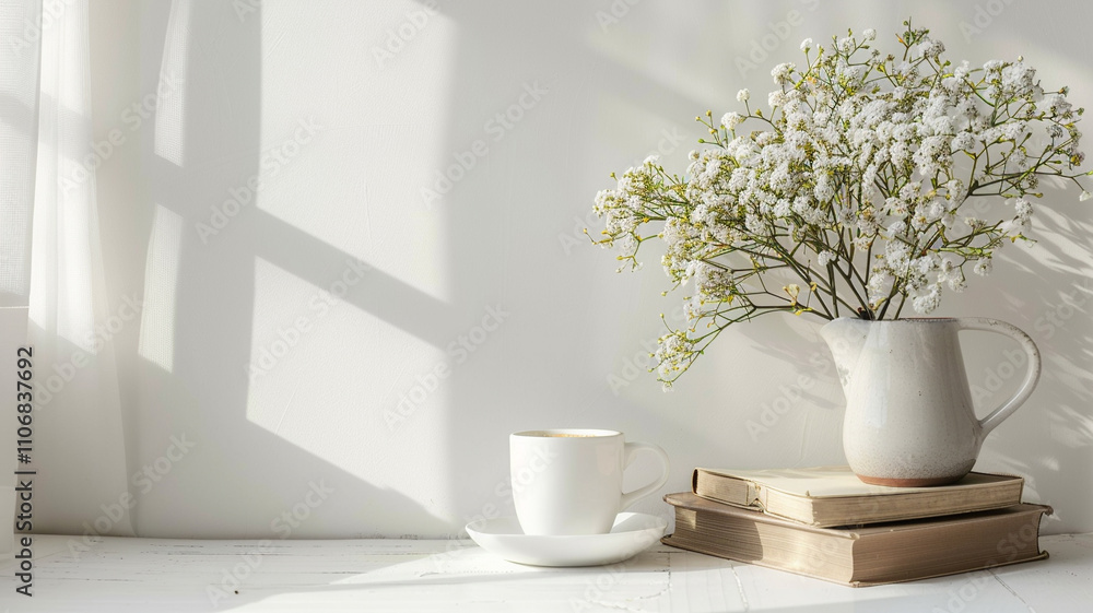 custom made wallpaper toronto digitalカラフルな明るい春の花と読書、コーヒーの時間をイメージした素材,仕事,在宅,部屋,リラックス,休暇