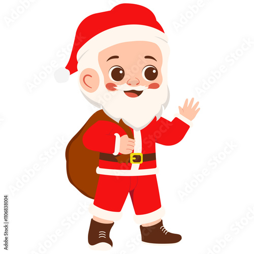 Cheerful Little Boy Santa Claus Waving Hand Illustration