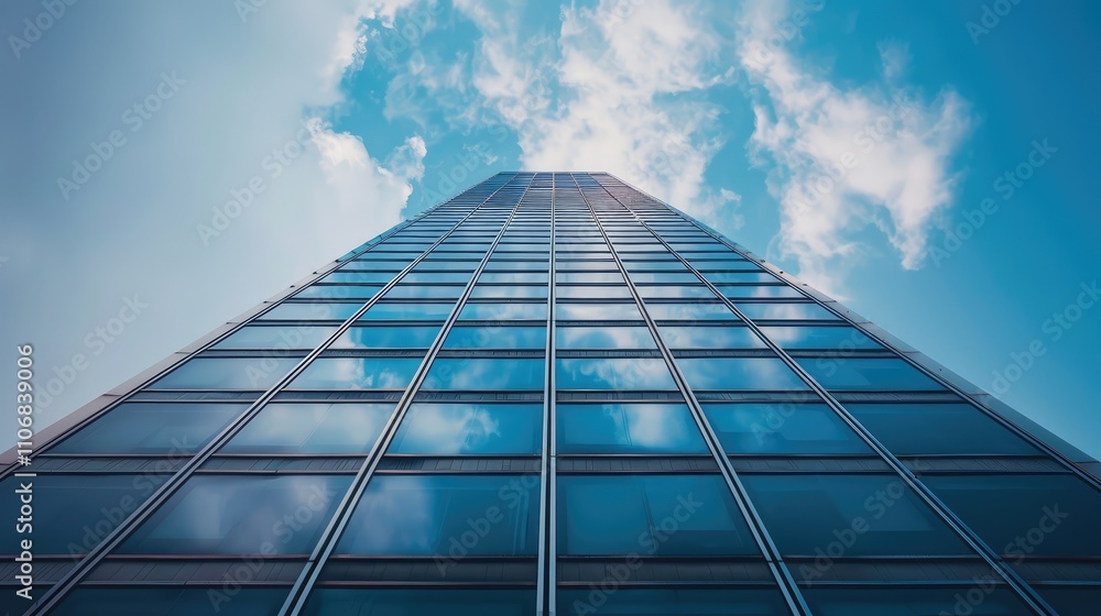 Stunning Perspective of a Modern Skyscraper Against a Bright Sky Stunning Perspective of a Modern Skyscraper Against a Bright Sky