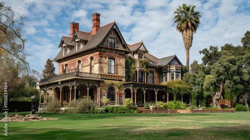 Elegant Victorian Mansion Surrounded by Lush Landscapes