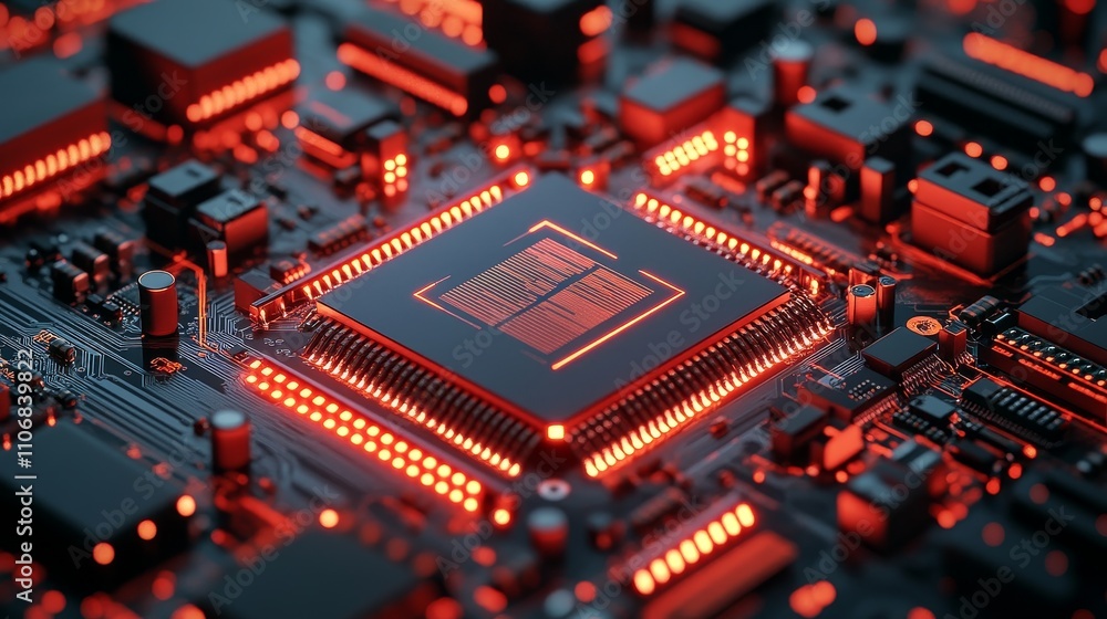 Close-up of a Modern Microchip on a Circuit Board Close-up of a Modern Microchip on a Circuit Board