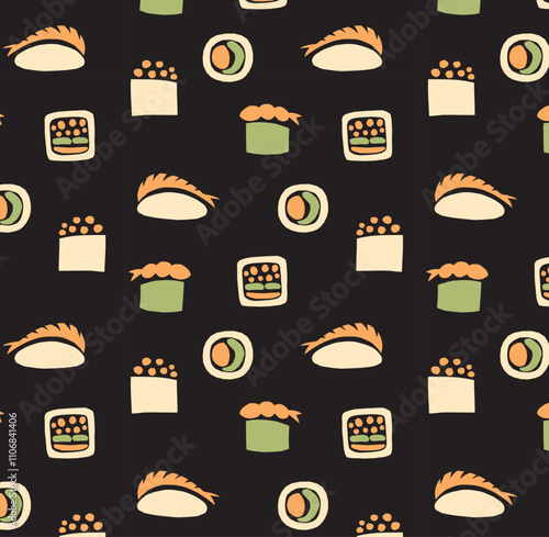 Seamless pattern Sushi in papercut style