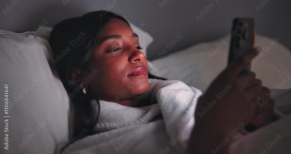 Night, yawn and woman in bed with phone in home for social media, chat and networking. Insomnia, dark and tired, exhausted and fatigue person on smartphone for website, communication and contact Night, yawn and woman in bed with phone in home for social media, chat and networking. Insomnia, dark and tired, exhausted and fatigue person on smartphone for website, communication and contact