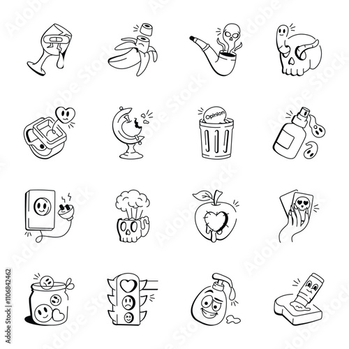 Pack of 16 Grunge Doodle Icons 

