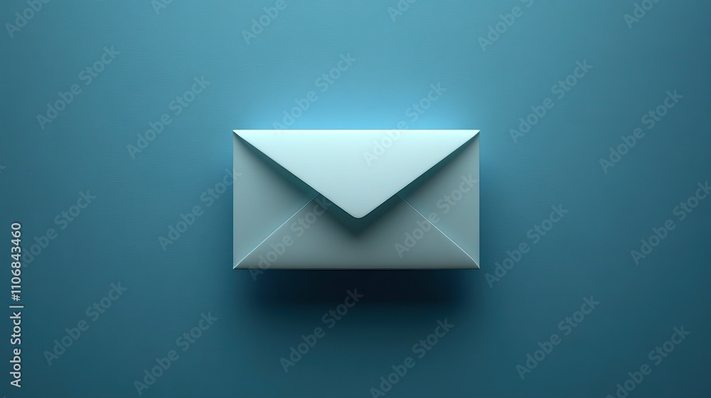 A minimalist email concept with a white mail icon on a blue background