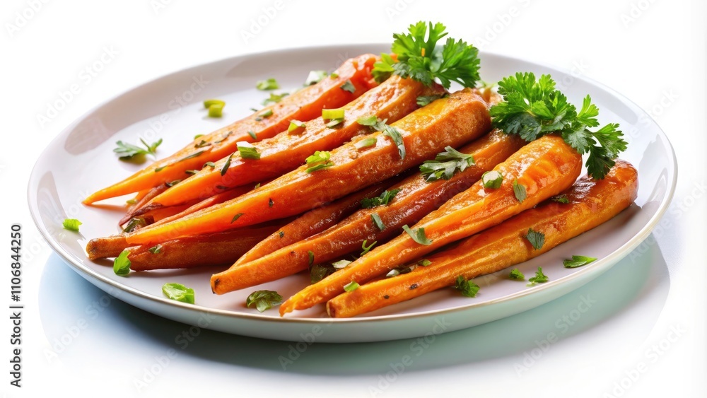 Honey Glazed Roasted Carrots Isolated on White Background, Stunning Low Light Photography, High Detail, Perfect for Culinary Art, Food Photography, Healthy Eating, and Gourmet Cooking Honey Glazed Roasted Carrots Isolated on White Background, Stunning Low Light Photography, High Detail, Perfect for Culinary Art, Food Photography, Healthy Eating, and Gourmet Cooking