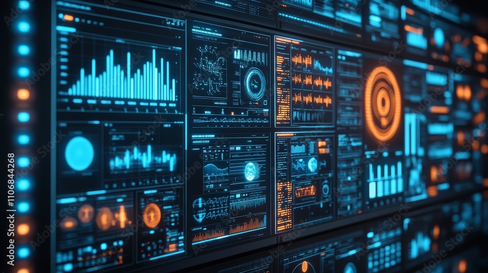 Fototapeta premium Futuristic Interface with Data Visualizations and a Target Icon