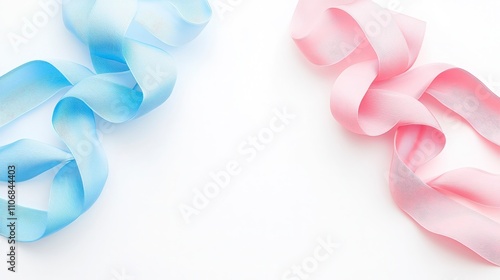 Pink and Blue Ribbons on White Background