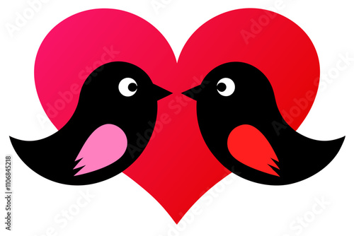 Romantic Bird Couple Face-to-Face with Love Shape – Vector Illustration of Love Birds