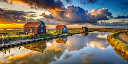 Conceptual Photography of Polder de Noirmoutiers: Captivating Landscapes Merging Nature and Human Influence in a Serene Coastal Environment photo