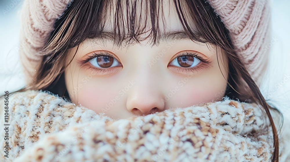マフラーと日本人女性 マフラーと日本人女性