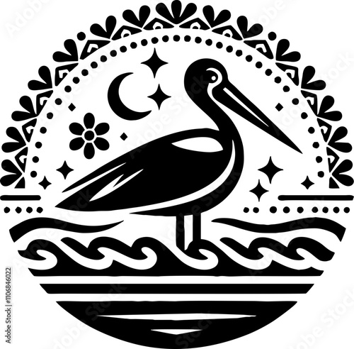 Stork black Solid silhouette Logo in the Mexican style 

