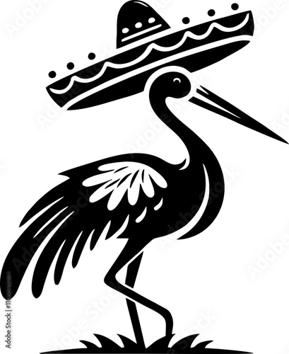 Stork black Solid silhouette Logo in the Mexican style 

