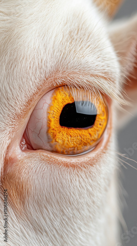 Detailed view of goat eye showcasing unique horizontal patterns and colors