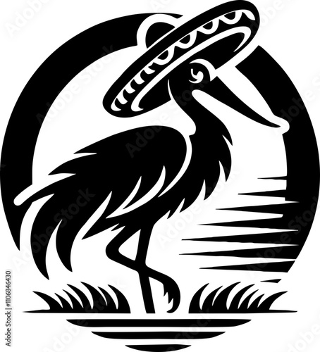 Stork black Solid silhouette Logo in the Mexican style 

