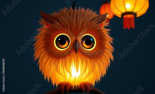 owl christmas Diy lantern for sankt martin day, traditional german feast, owl of color paper, glue, scissors, lanterns wand with light  animal, decoration, season, bird photo