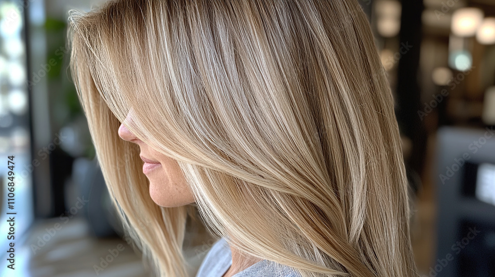 Close-up of long straight blonde hair for product dvertisement shampoo cosmetics Close-up of long straight blonde hair for product dvertisement shampoo cosmetics