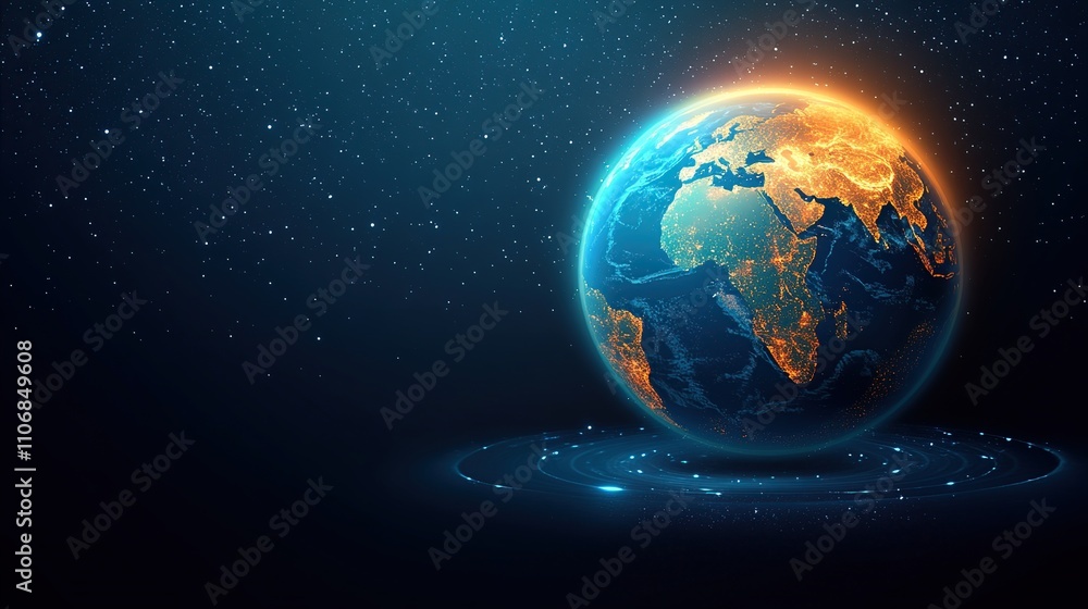 A glowing image of Earth centered in space A glowing image of Earth centered in space