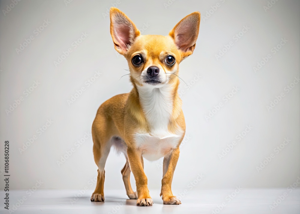 Studio Portrait of a Chihuahua on White Background - Full Growth, Pet Photography, Dog Portrait, Animal Lover, Cute Chihuahua, Professional Pet Studio, Minimalist Style Studio Portrait of a Chihuahua on White Background - Full Growth, Pet Photography, Dog Portrait, Animal Lover, Cute Chihuahua, Professional Pet Studio, Minimalist Style