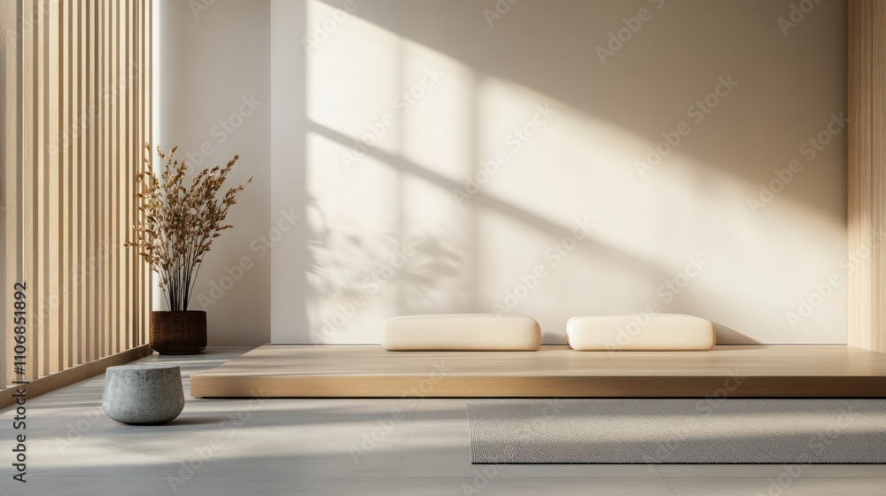 Minimalist Yoga Studio Background with Big Wall and some decor Minimalist Yoga Studio Background with Big Wall and some decor