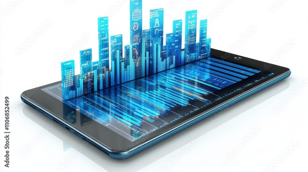 Data visualization on a tablet, showcasing financial charts and graphs. Data visualization on a tablet, showcasing financial charts and graphs.