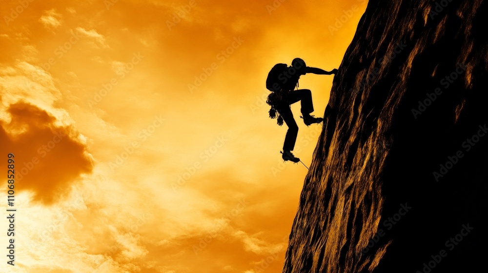 A mountain climber ascending a steep rock face, demonstrating strength and perseverance A mountain climber ascending a steep rock face, demonstrating strength and perseverance