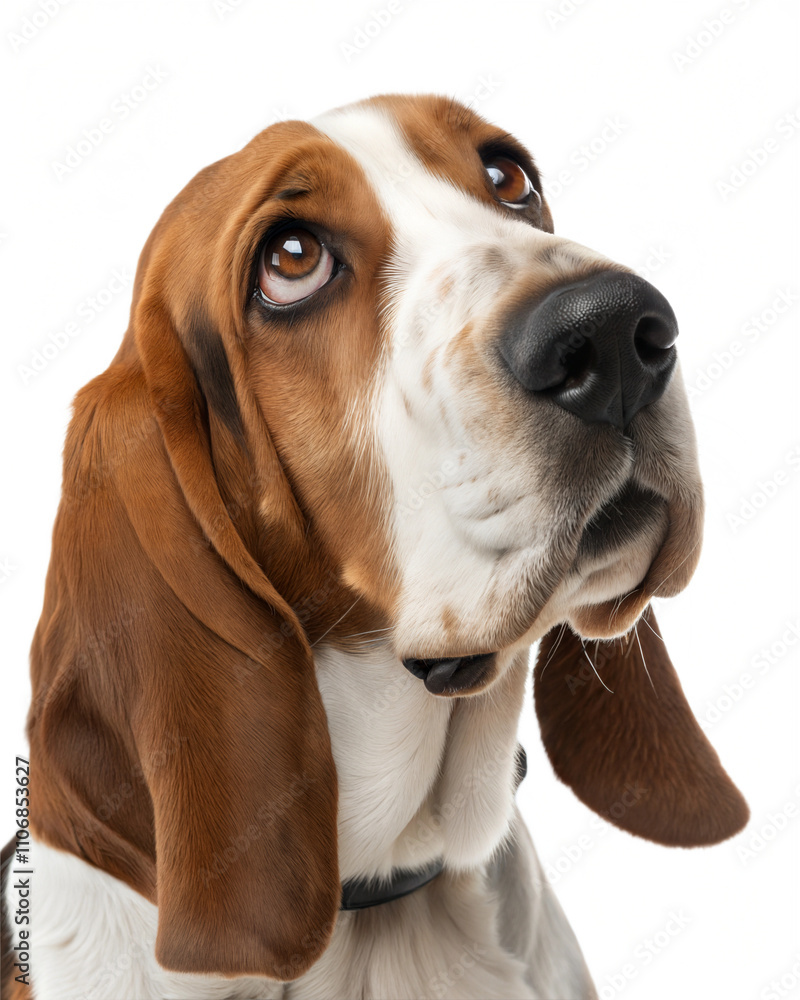 Basset hound portrait isolated on white background. Basset hound headshot on white background Basset hound portrait isolated on white background. Basset hound headshot on white background