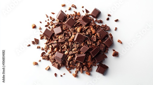 Wallpaper Mural Dark chocolate pieces and cocoa nibs scattered on a white background. Torontodigital.ca