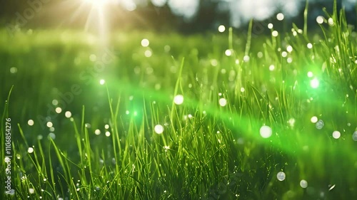 green grass and aurora in meadow, White flower, spring graphic design background, calming nature videos, relaxing nature videos, asmr videos, casting a magical and ethereal ambiance, stock videos	
