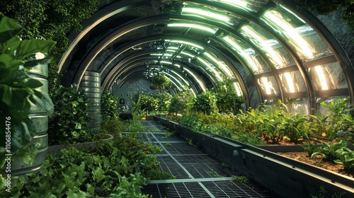 Futuristic Underground Oasis: Vibrant Edible Garden Illuminated by LEDs for Sustainable Agriculture