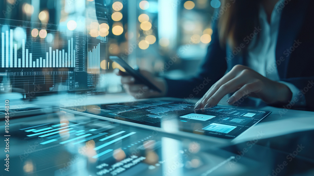 Business woman fintech entrepreneur working in modern office Business woman fintech entrepreneur working in modern office