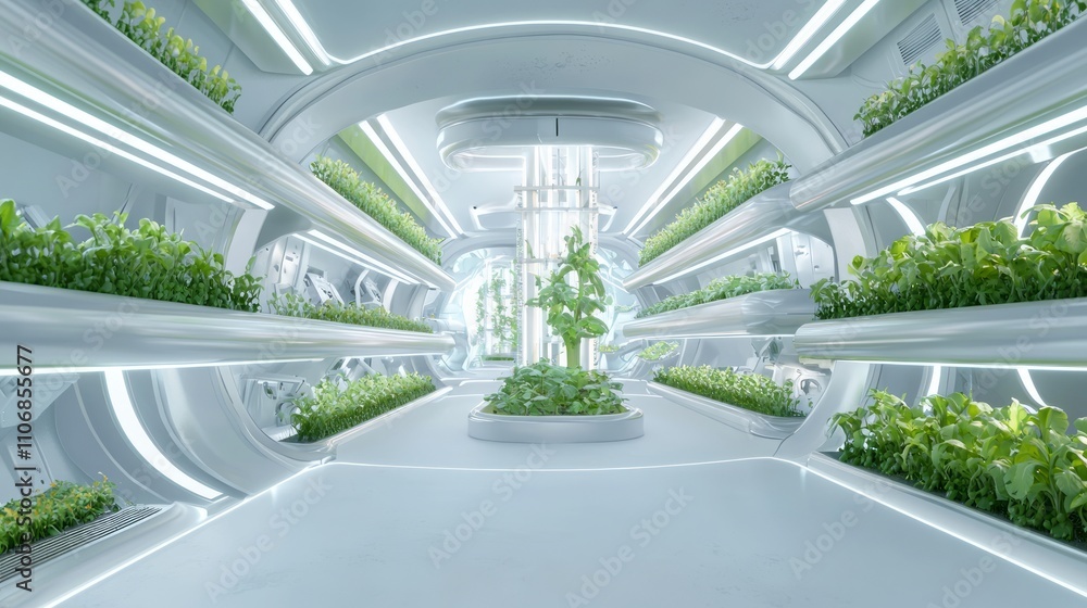 Futuristic Vertical Farming: Vibrant 3D Render of High-Tech Underground Microgreens Facility with Dynamic Lighting Effects Futuristic Vertical Farming: Vibrant 3D Render of High-Tech Underground Microgreens Facility with Dynamic Lighting Effects