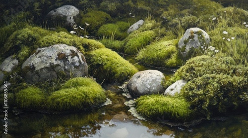 Serene Mossy Stones and New Growth.