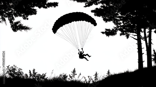 Silhouette skydiver parachutist landing photo