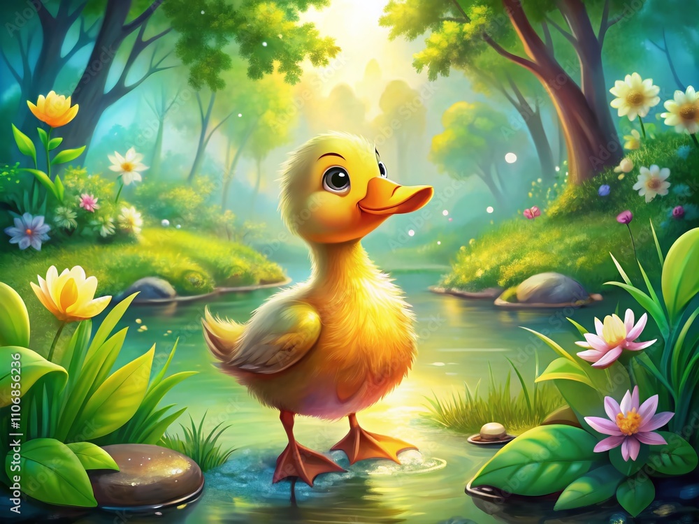 Cute Duck Illustration with a Vibrant Background in the Rule of Thirds Composition for Creative Projects and Graphic Design, Perfect for Nature-Themed Designs Cute Duck Illustration with a Vibrant Background in the Rule of Thirds Composition for Creative Projects and Graphic Design, Perfect for Nature-Themed Designs