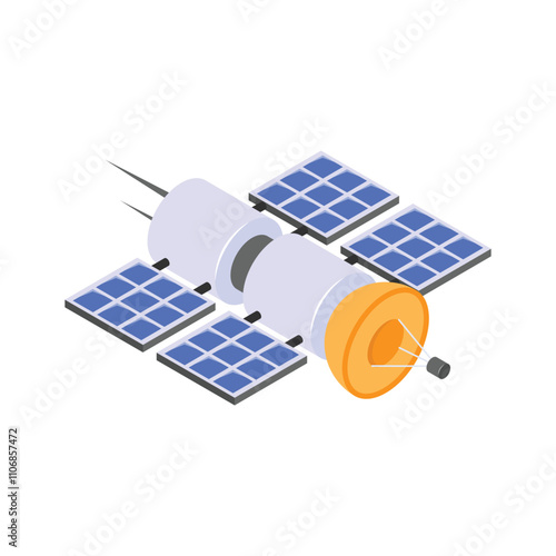 Well designed isometric icon of satellite, space technology, communication, data transmission,