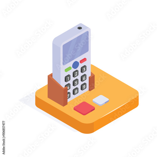 Voice communication, landline telephone isometric icon