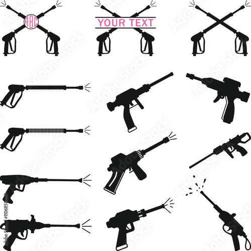 Pressure Washer Gun Icon Vector Silhouette, Pressure Washing Vector, and Pressure Washer Gun Monogram on a white background.