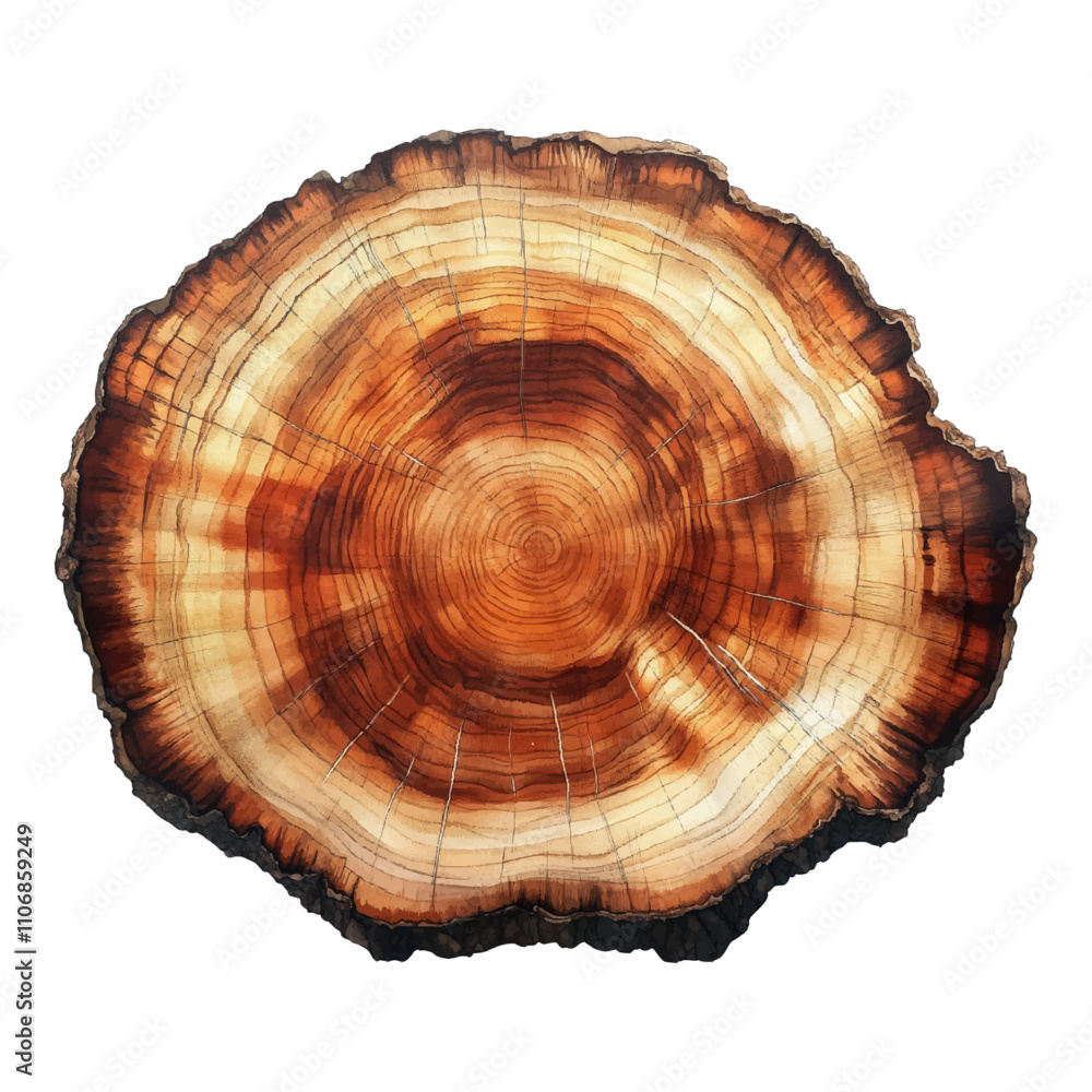 Cross-section of a tree trunk with visible growth rings, showcasing natural wood texture and earthy tones. Perfect for environmental themes, rustic designs, isolated on transparent background, png Cross-section of a tree trunk with visible growth rings, showcasing natural wood texture and earthy tones. Perfect for environmental themes, rustic designs, isolated on transparent background, png