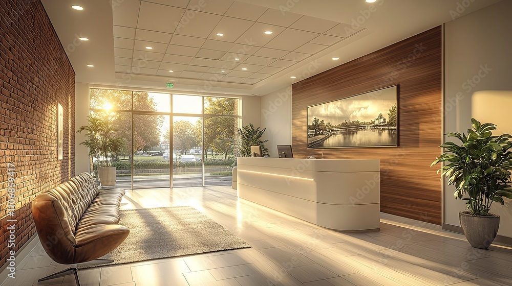 Fototapeta premium A reception office in a modern hospital, designed for a welcoming atmosphere
