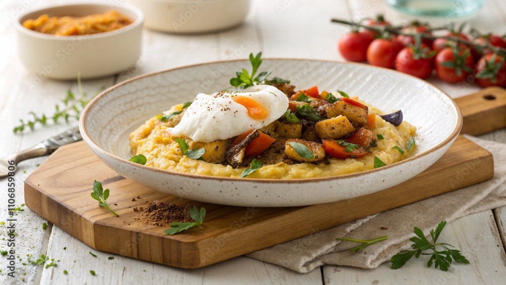 Savory cornmeal porridge with vegetables and herbs Savory cornmeal porridge with vegetables and herbs