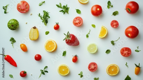Wallpaper Mural A vibrant arrangement of various fruits and vegetables on a light background. Torontodigital.ca