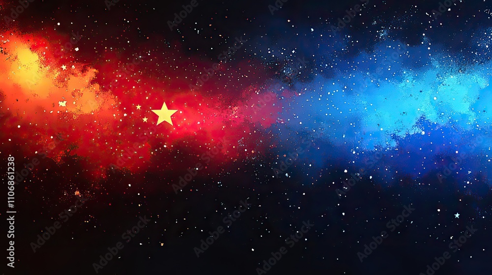 Obraz premium A red, white, and blue banner with stars has space for text on the left side